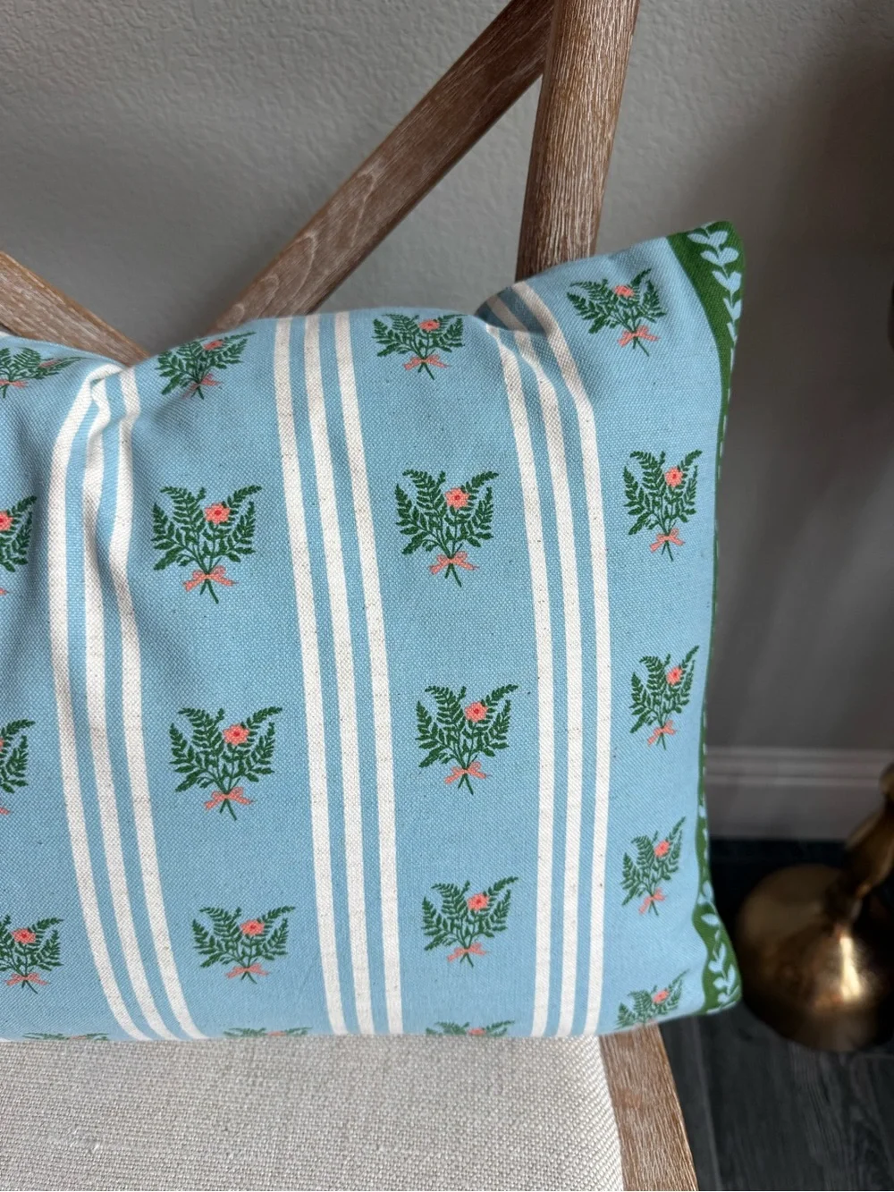Anthropologie Tess Cotton Screen Printed Floral Striped Pillow